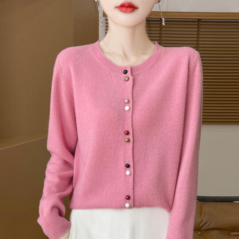 Wholesale Korean Color Button Cropped Round Neck Sweater Women Spring Autumn Versatile Knit