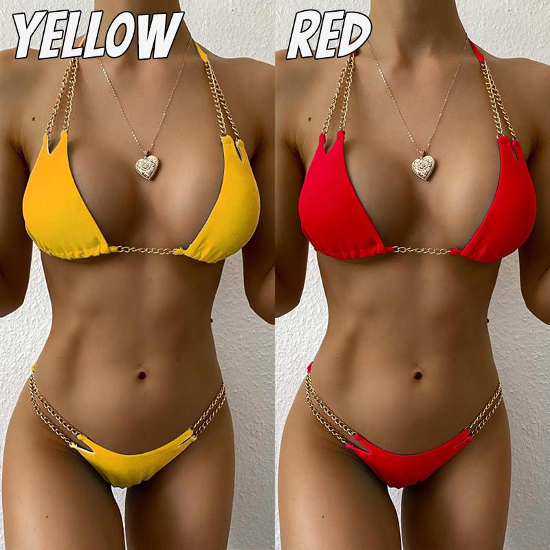 Two-Piece Gold Chain Triangle Half Cup Sexy Bikini Women Swimwear Women Swimsuit Padded Bathing Suit