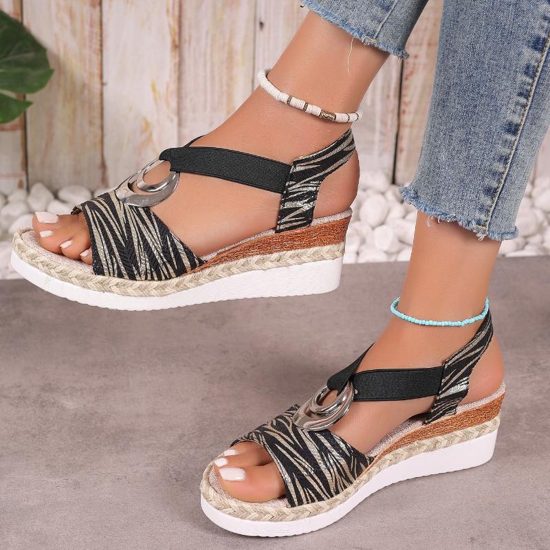 Женские летние новые однотонные босоножки с открытым носком на платформе и среднем каблуке для пляжа