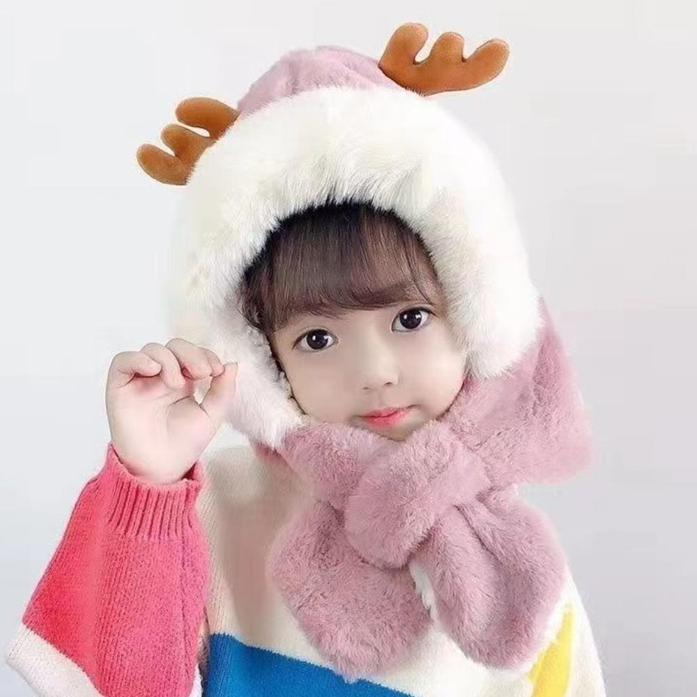 Толстая теплая цельная шапка-бини, шапка с мехом, закрывающая шею и уши, милый детский капюшон-шарф, зимняя