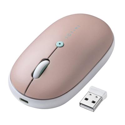Беспроводная мышь Sanwa Direct, USB-A, Bluetooth, Беспроводная, Тонкая, Тихая, Перезаряжаемая, Type-C, Быстрая зарядка, Легкая, Портативная, Розовая, 400-MAWBT177P