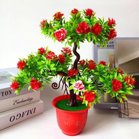 Искусственный цветок розы Приветствие гостя Сосновое растение Горшок для домашнего рабочего стола Офисный декор