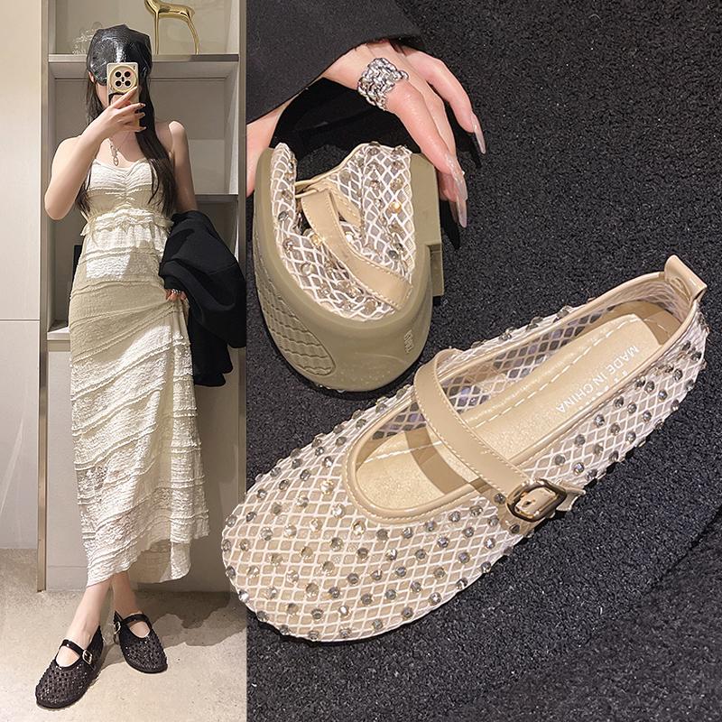 Роскошные сетчатые туфли Мэри Джейн, украшенные кристаллами, элегантные фирменные балетки со стразами, женские лоферы из блестящей сетки