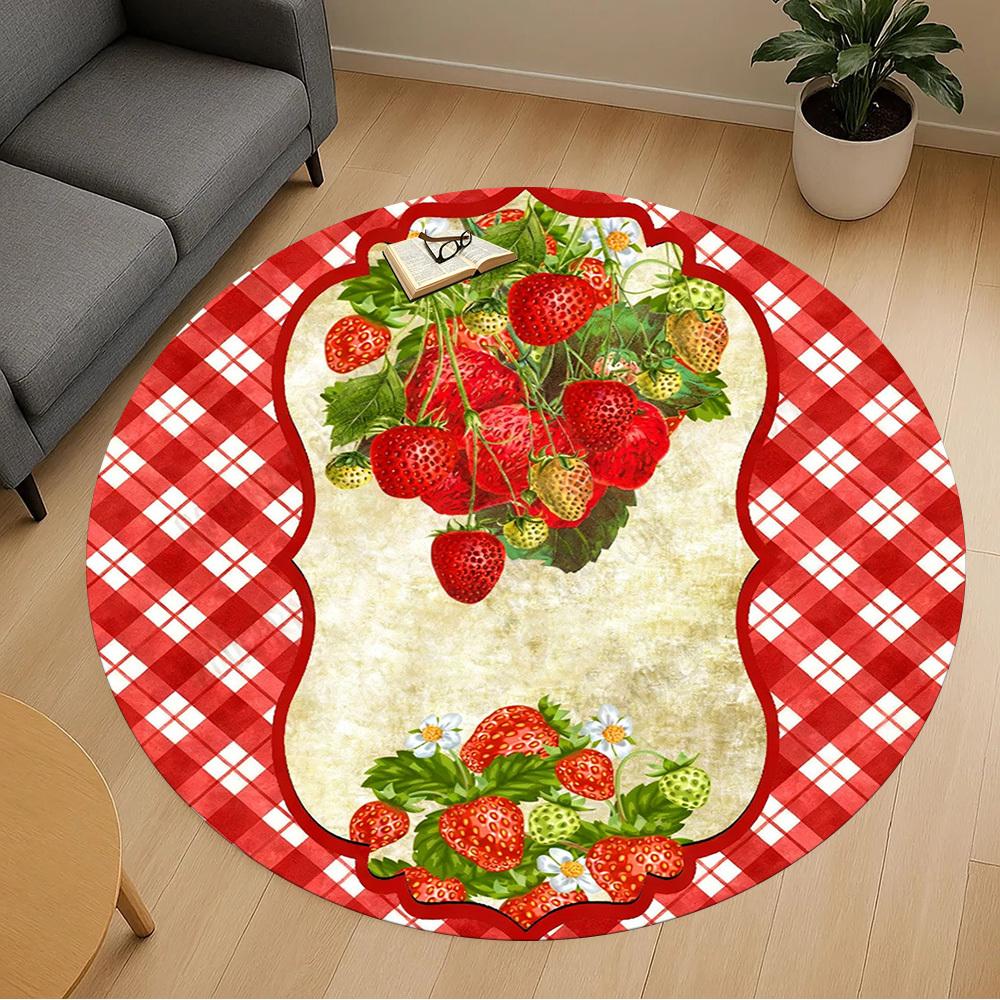 1PC strawberry plaid Office Round Area Rug, Under Office Chairs Bedroom Living Room Home Decor,Carpet for Office, -1110252