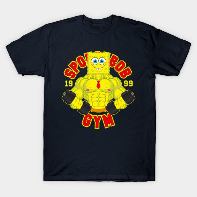Asian Size Men Black Print T-shirt Spongebob Gym No-Cut Heat Transfer Print Cotton Tshirt
