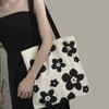 Korean Fashion Canvas Bag Ins Cute Black White Flower Shoulder Bag Women's Shopping Bags