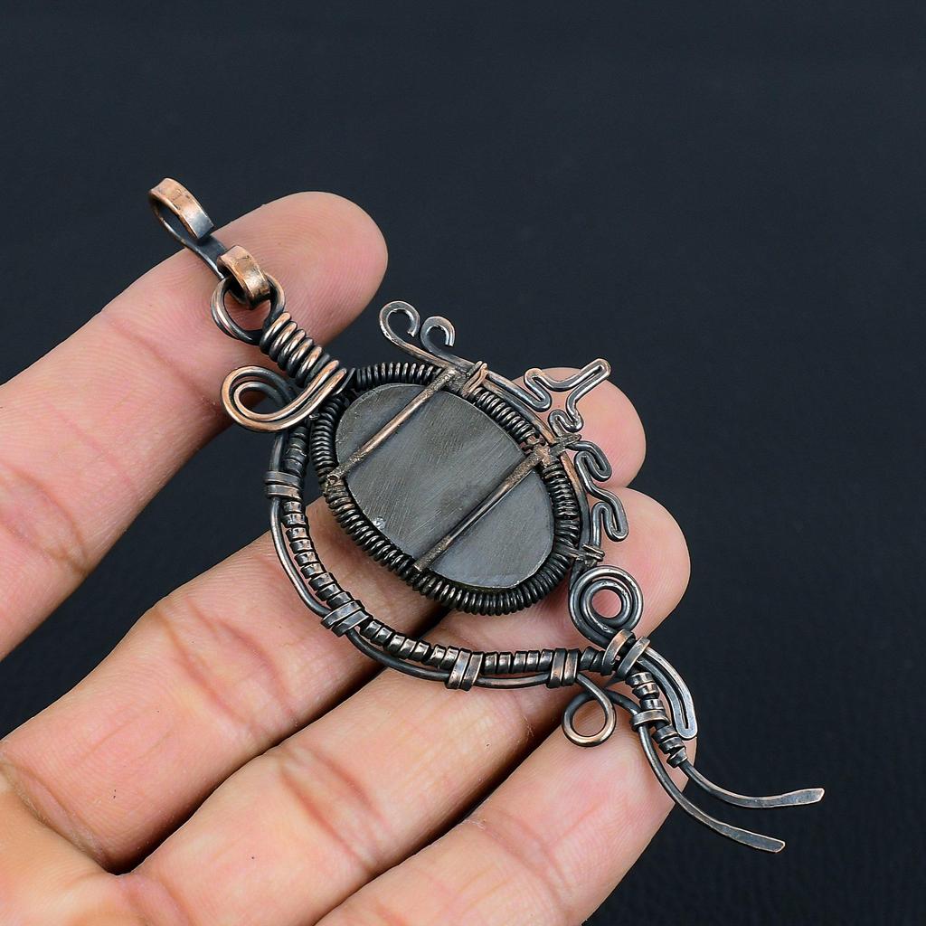 Драгоценный камень шунгит ручной работы из чистой медной проволоки, завернутый в подвеску, ювелирное изделие на День памяти