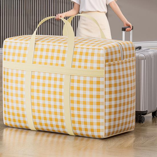 Сумка для хранения одеял с прочной молнией, усиленными ручками, клетчатым принтом, большой вместимости, из нетканого материала, органайзер для хранения одеял
