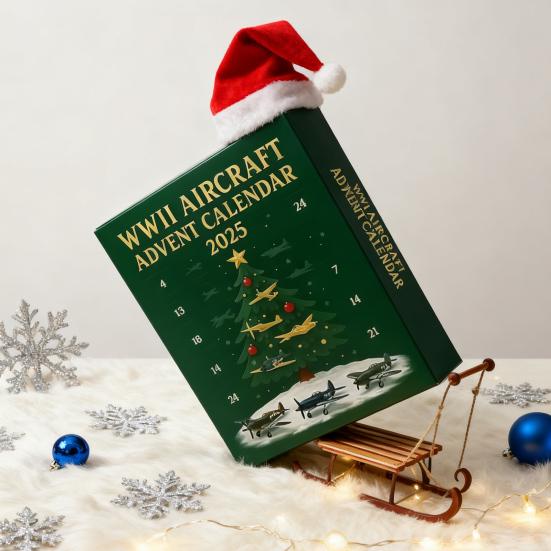 WWII Aircraft Advent Calendar 2025 24 Days Fighter Jets Ornaments Christmas Countdown Calendar Collectible Mini Warbirds Model for Collectors History