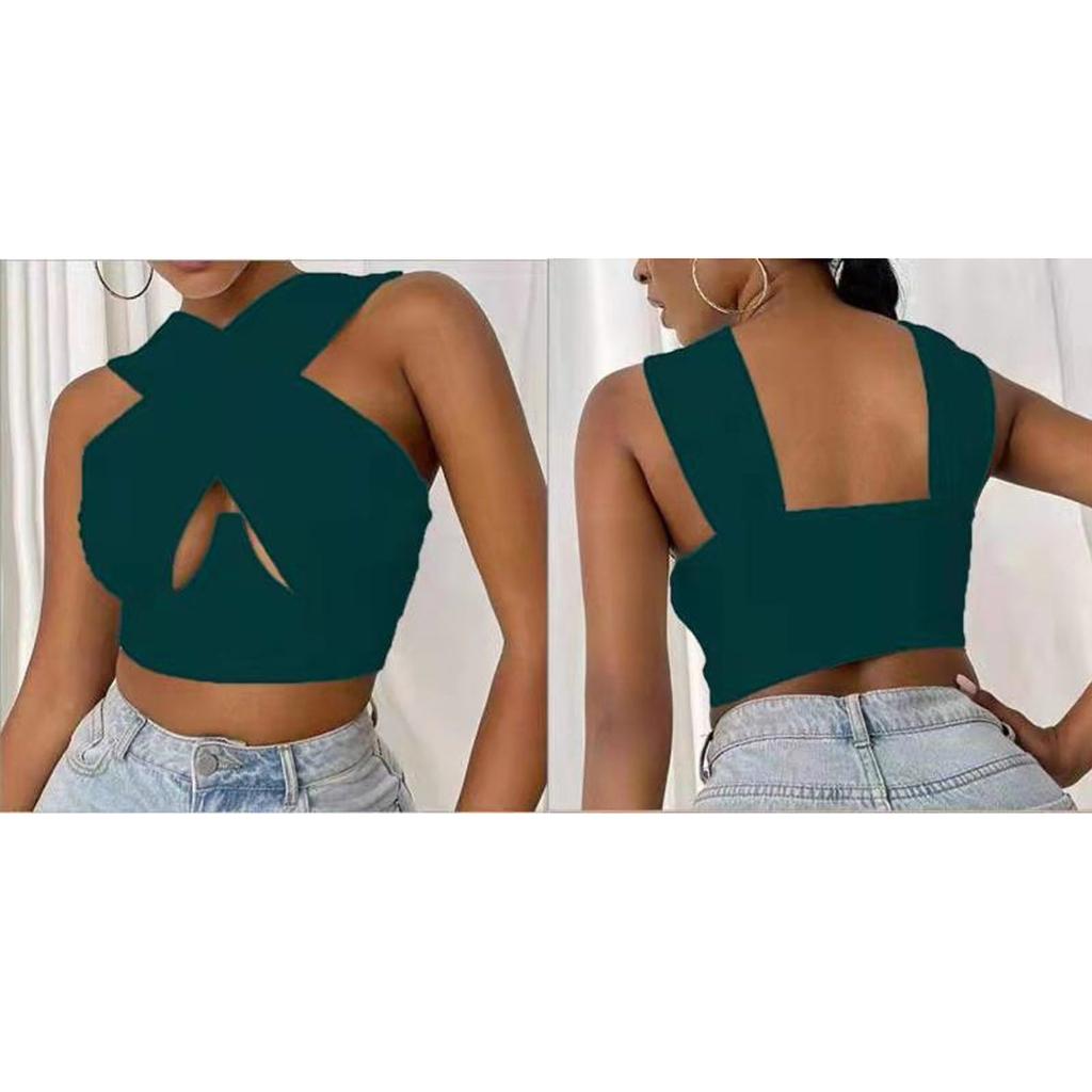 Women's Crisscross Cut Out Vest  Wrap  Solid Cami Tank Tops