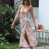 Summer Chiffon Sexy Printed Long Dress For Women Korean Style Sleeveless Split Bandage Dress Fashion Ladies Dress Robe 24997