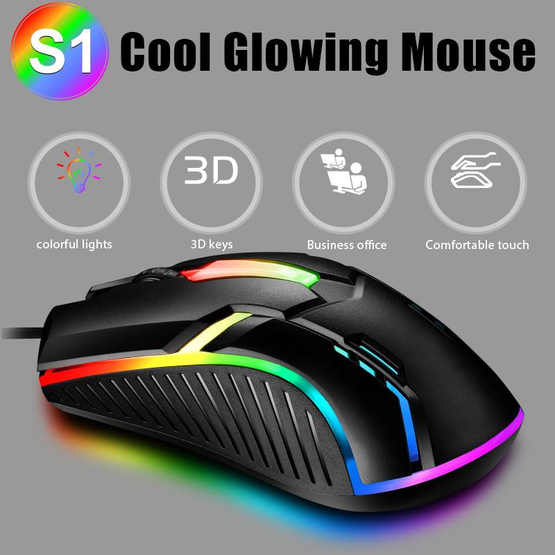S1 LED Luminous Backlight USB Wired Mouse for Dell Lenovo HP PC Computer Laptop Desktop Mute Office Computer Gaming Gamer Mouse