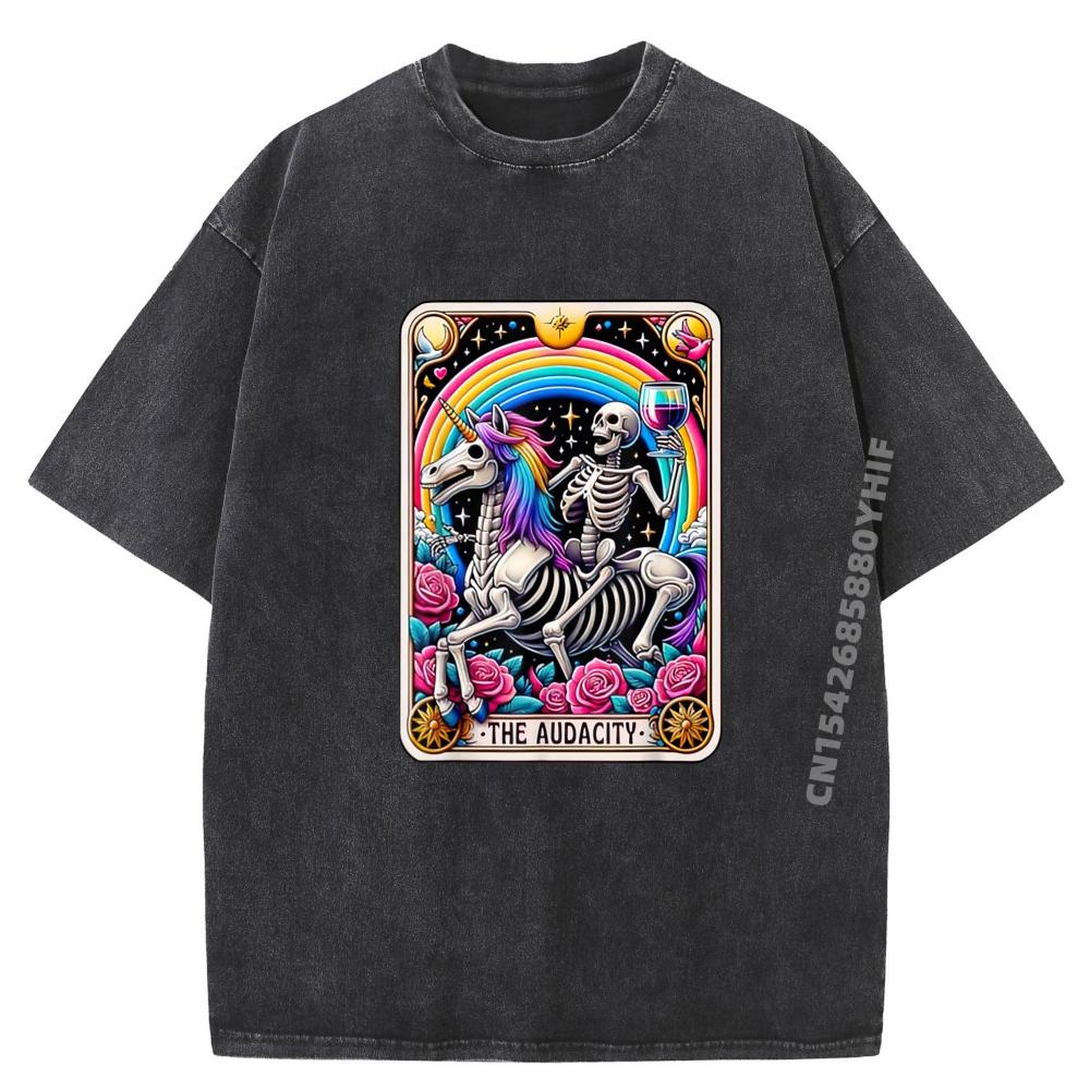 Letter The Audacity Funny Tarot Card Graphic T Shirt Funny Autumn Tees Retro Washed T-shirts Gothic Style