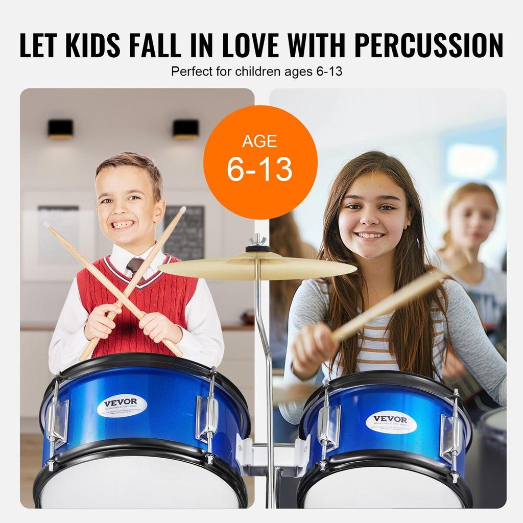 Kids Drum Set 5-Piece 16 in Beginner Children Drum Set with Throne Blue