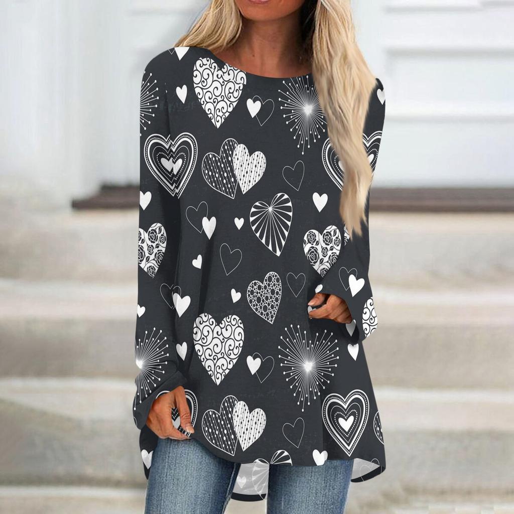 Женская мода повседневная блузка с длинным рукавом и принтом «Любовь ко Дню святого Валентина», круглый вырез, пуловер