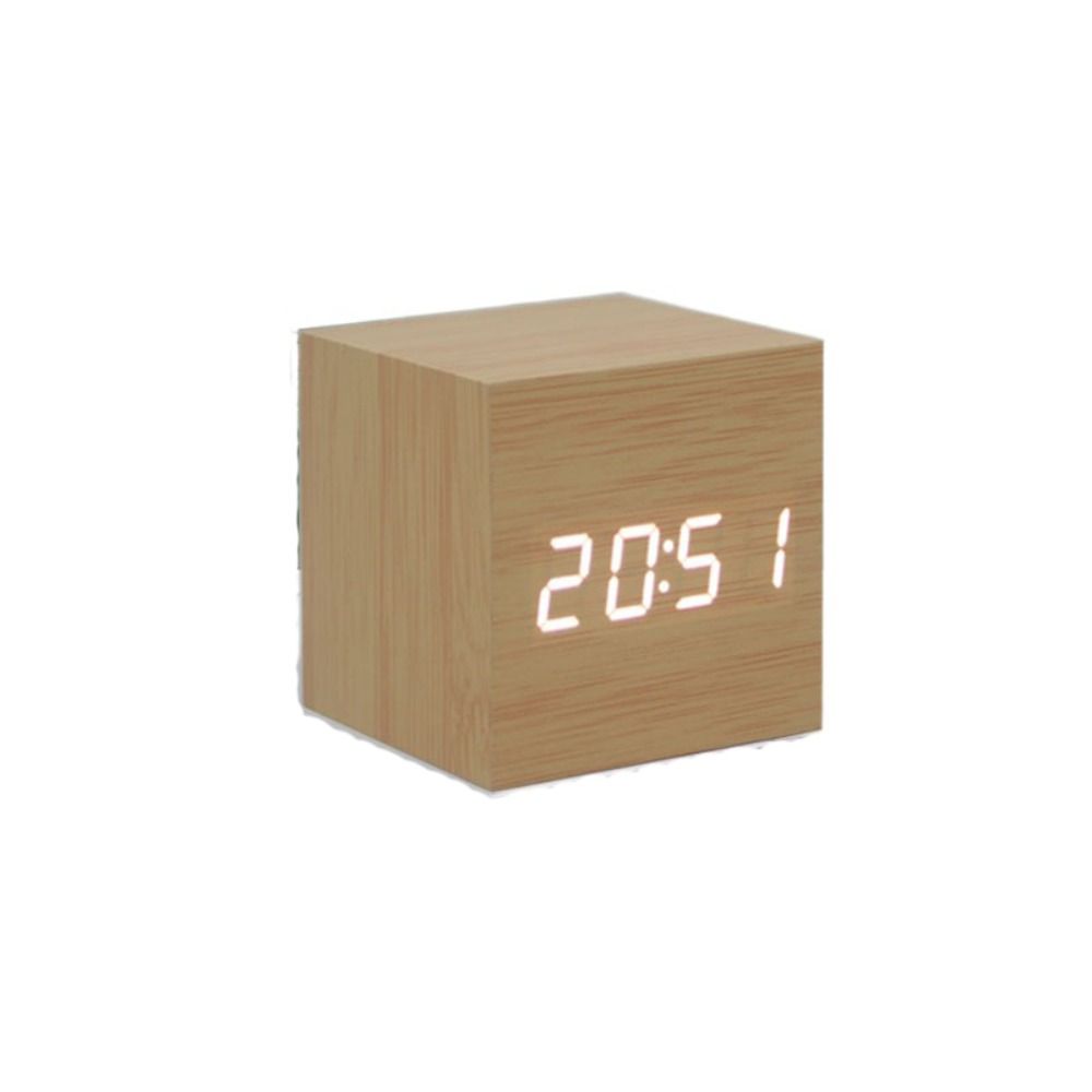 Wood Digital LED Alarm Clock Retro Desk Clock Art Ornaments Glow Clock School