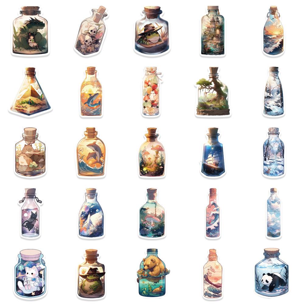 10/50 шт. винтажные милые наклейки в виде бутылок с животными, каваи, эстетические наклейки в стиле граффити для DIY, багажа, ноутбука, скейтборда, наклейки