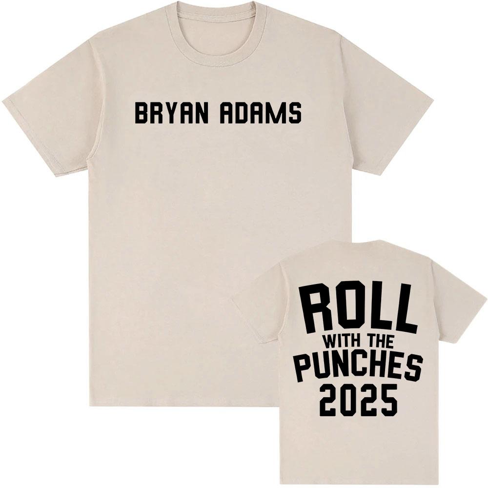 Футболка с принтом BRYAN ADAMS ROLL WITH THE PUNCHES TOUR 2025 Футболки с коротким рукавом из хлопка в уличном стиле для мужчин Футболки унисекс