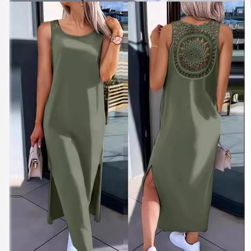 Женские летние однотонные кружевные свободные повседневные платья без рукавов