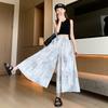 Белые брюки тай-дай в стиле кэжуал для женщин Летом Новые с высокой посадкой Драпированные Прямые Широкие брюки Защита от солнца Прохладные Брюки-юбка Тонкие