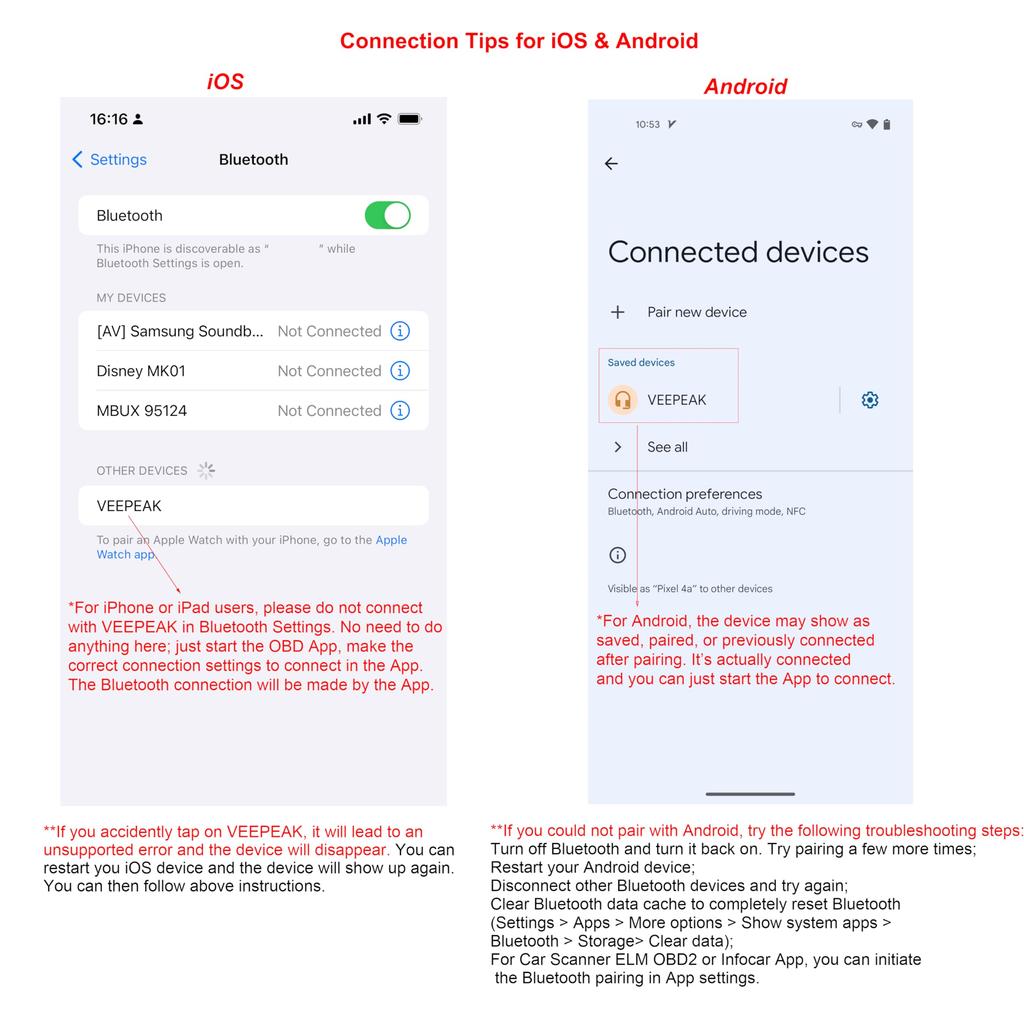 Veepeak IOS и Android Bluetooth 4.0 автомобильный считыватель кодов Check Engine Light,