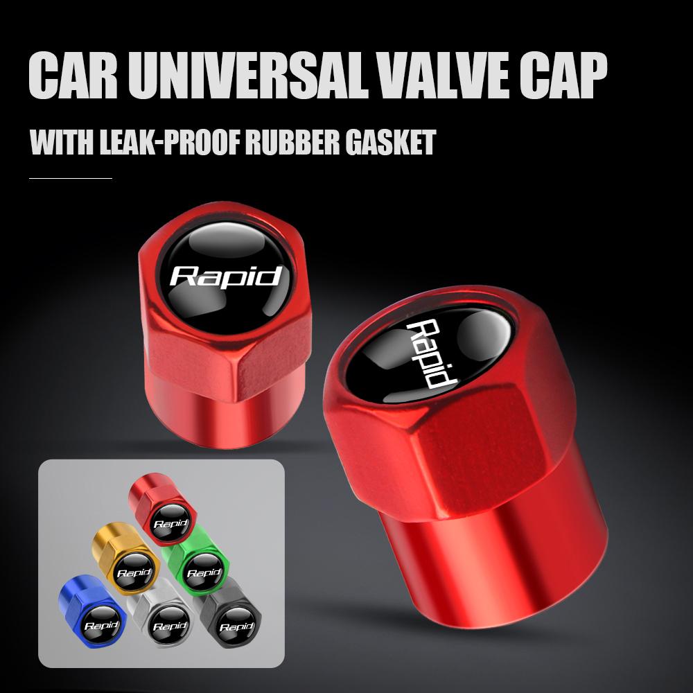 LKPP1 4Pcs Car Tire Valve Cap Metal Logo Dustproof Cover Accessories For Skoda Kodiaq Octavia Enyaq Kamiq Scala Rapid Superb Karoq RS
