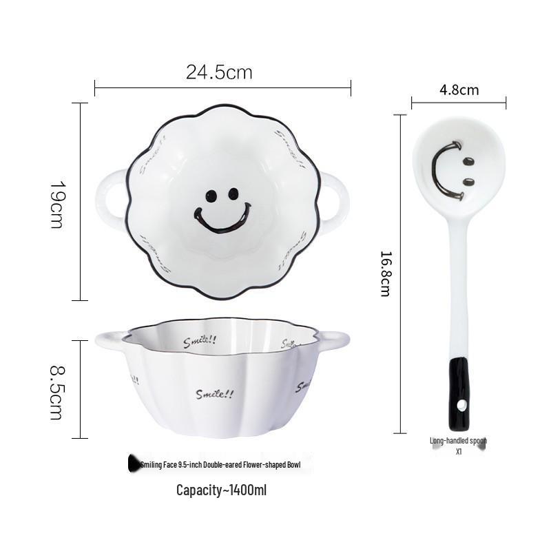 Очаровательная керамическая миска с двойными ручками в форме ягодного лепестка для фруктов, салата или лапши - Защита от ожогов.