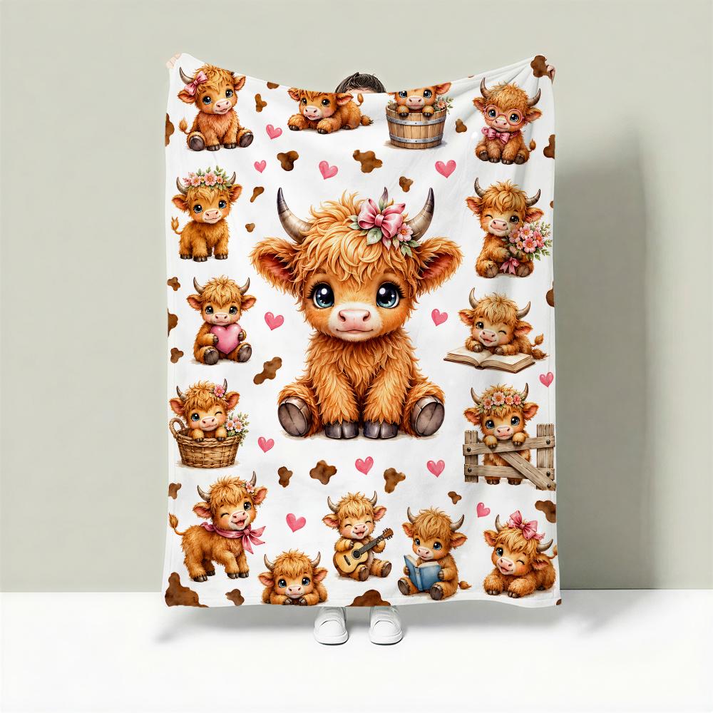 Highland Cow Set Throw Lightweight g Flannel Blanket Soft Skinfriendly for Summer Cooling
