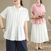 2025 летняя новая однотонная рубашка из хлопка и льна женская японская универсальная тонкая повседневная рубашка с лацканами и короткими рукавами