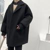 Men Windbreaker Lapel Long Sleeve Mid-length Jacket Solid Color Loose Fit Big Pockets Autumn
