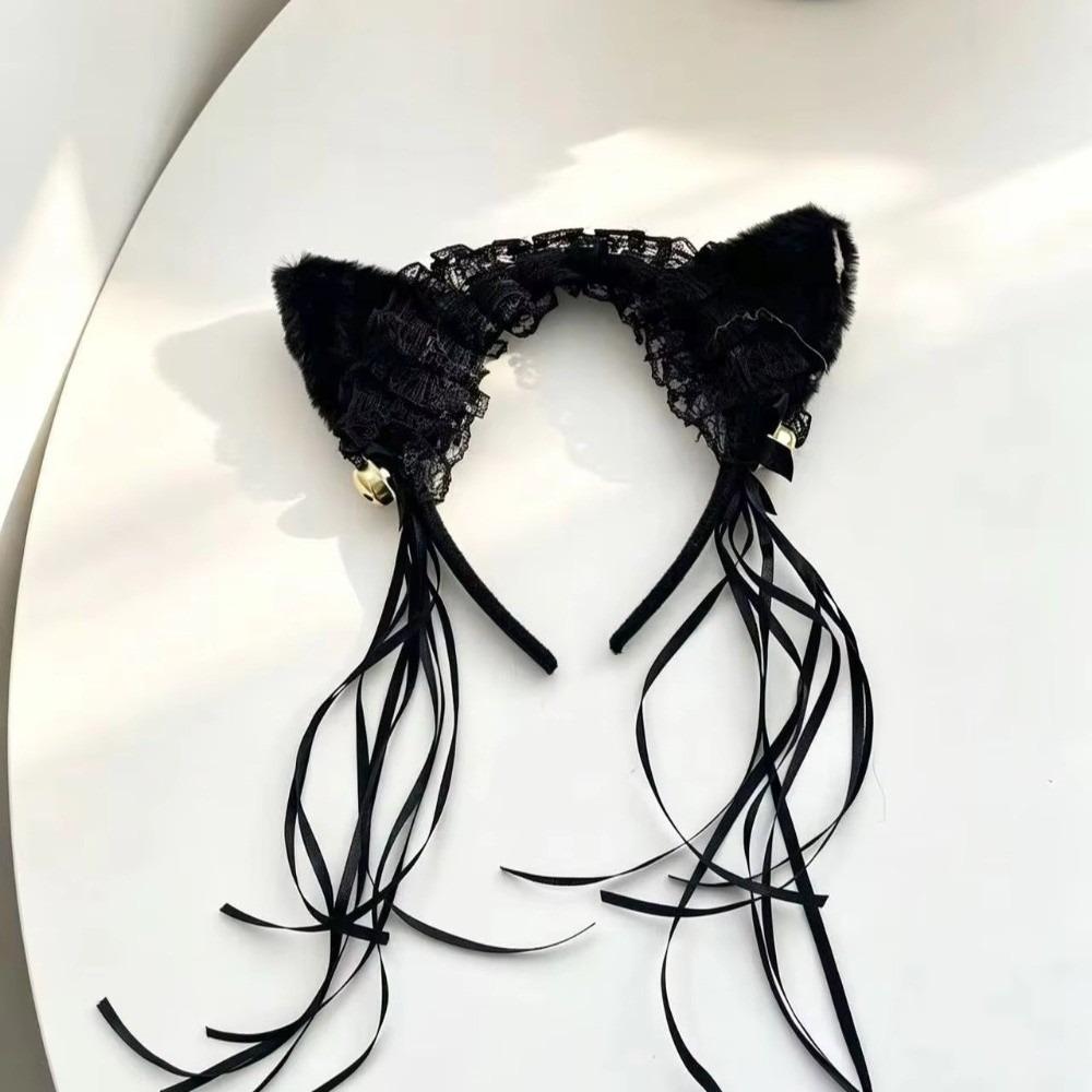 Lace Edge Cat Ear Bell Headband Tassel Lolita Hair Accessory Cosplay Headband For Women Girls