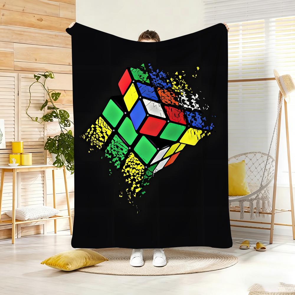 Art Illustration RRubik Cube Pop Throw Lightweight g Flannel Blanket Soft Skinfriendly for Summer Cooling