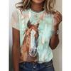 Summer Round Neck 3D Horse Pattern Printed Top Fashionable Casual Short Sleeved Women's T-shirts