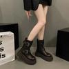 Black/brown Thick Heel Platform Punk Motorcycle Boots New Fashion Boots for Women Metal Buckle Retro High Heel Short Boots