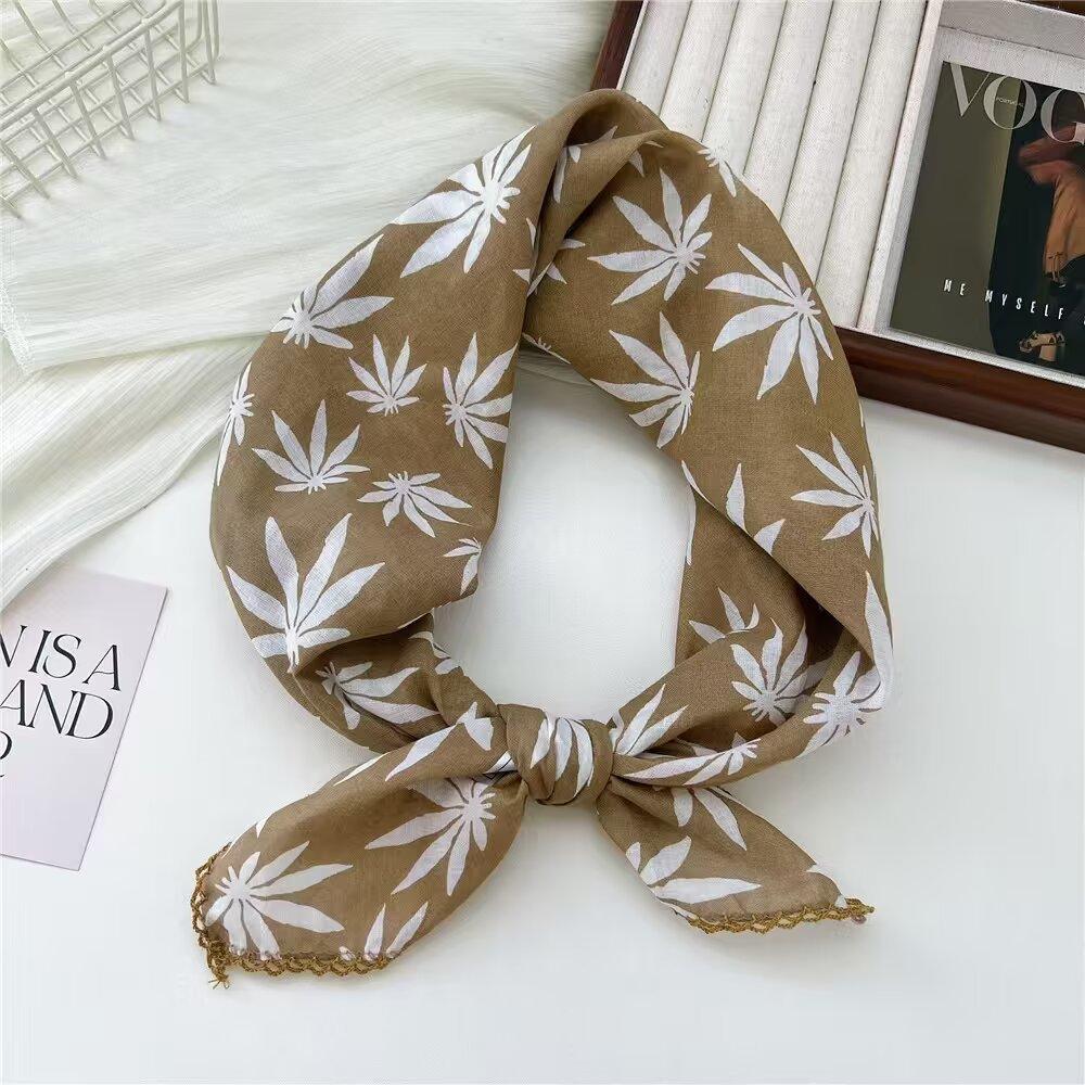 70 Принт Маленький Квадратный Шарф Женский Хлопок и Лен Красный Ретро Шелковый Шарф Литературный Маленький Свежий Треугольный Декоративный Шарф