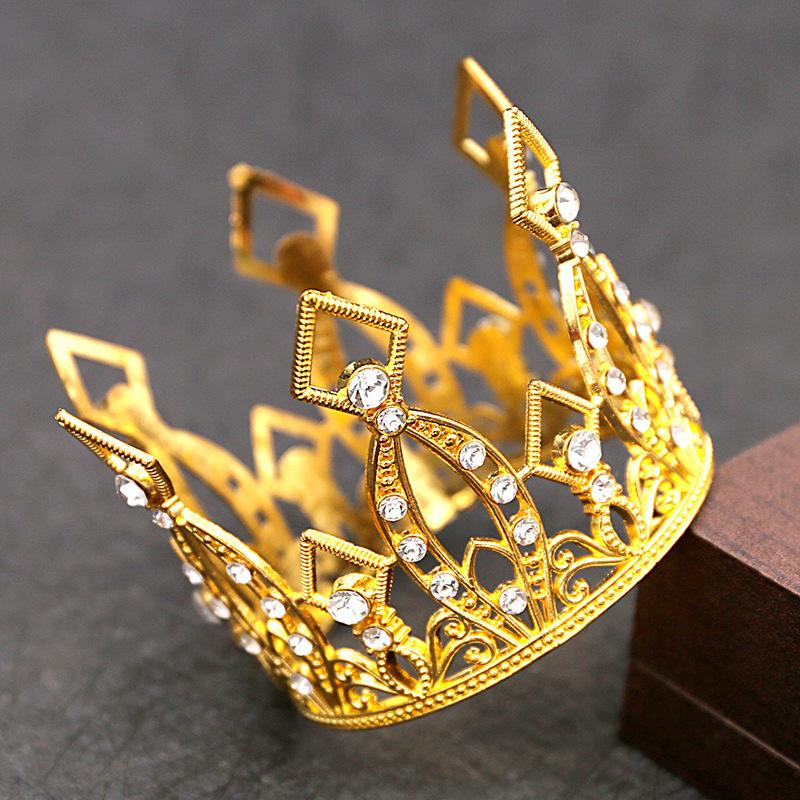Украшения для торта, корона, сплав, круглая тиара, свадебные аксессуары для волос, детские украшения, золотая серебряная тиара со стразами
