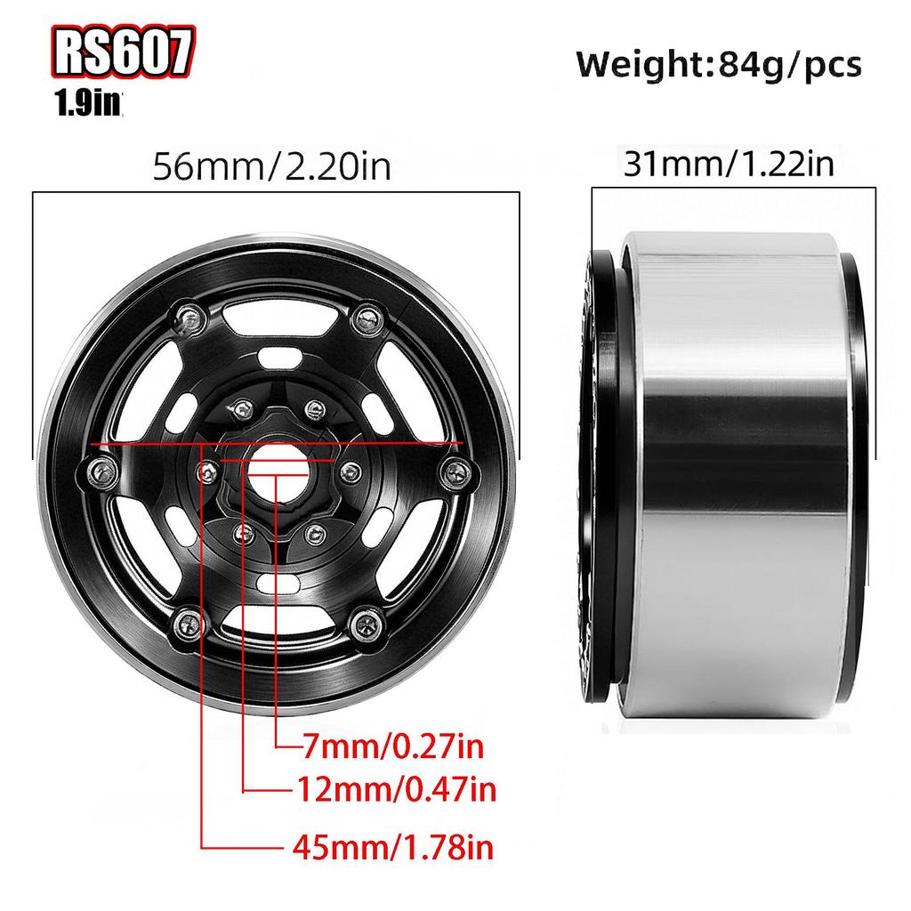 RS Red Spider 1/10 Crawler 1.9" Six-Star Wheel Hub Black for TRX4/SCX10