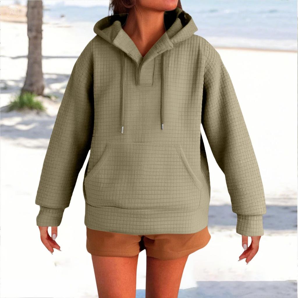 Женский модный пуловер с длинными рукавами и однотонная толстовка с капюшоном