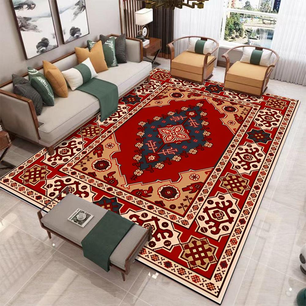 Красный Синий Бохо Шик Ковер для Декора Гостиной Спальни Антикварный Вдохновленный Зональный Ковер Нескользящий Напольный Коврик Художественный Винтажный Домашний Акцент