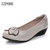 Spring Autumn Fashion Woman Singles Shoes Leather Soft Soled Mother High Heels Shoes Comfortable Women Plus Size Shoes