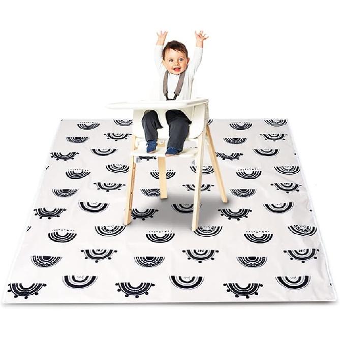 Baby Splat Mat for Under High Chair - WWaterproof and Washable Eating Mat for Toddlers&Kids, Portable Play Mat and Table Cloth 43 Inch (Rainbow