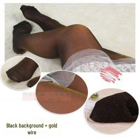 Pearlescent Glitter Lurex Pantyhose - Black, Open Crotch, Plus Size, Ultra-Thin, Sexy Silver Thread, Colorful and Shiny.