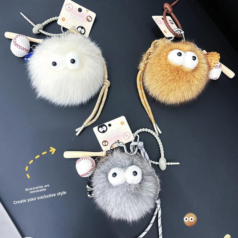 Big Eyed Fox Plush Keychain Baseball Style With Nylon Rope Design For Gift Ideas