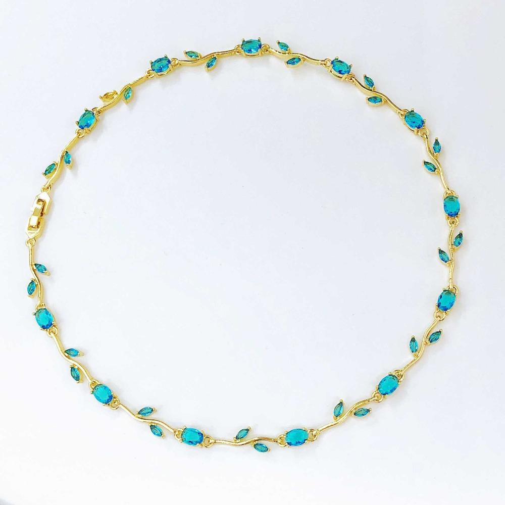 Multicolour Rose Flower Necklace Light Luxury Crystal Leaf Necklace Zircon Necklace  Women Girls
