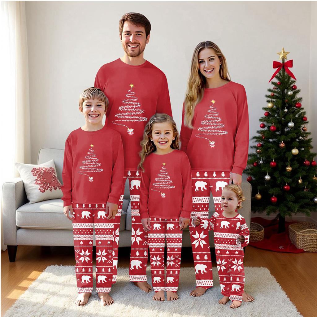 Christmas Prints Family Matching Long Sleeve Tops+Pants Set Family Matching Sets
