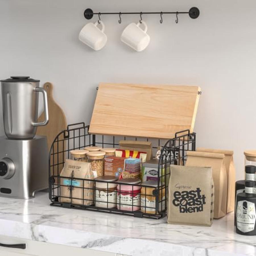 2 Set Stackable Wire Basket with Openable Top for Kitchen Counter Pantry Organizer Storage Bin for s Potatoes Fruits Veggies Br