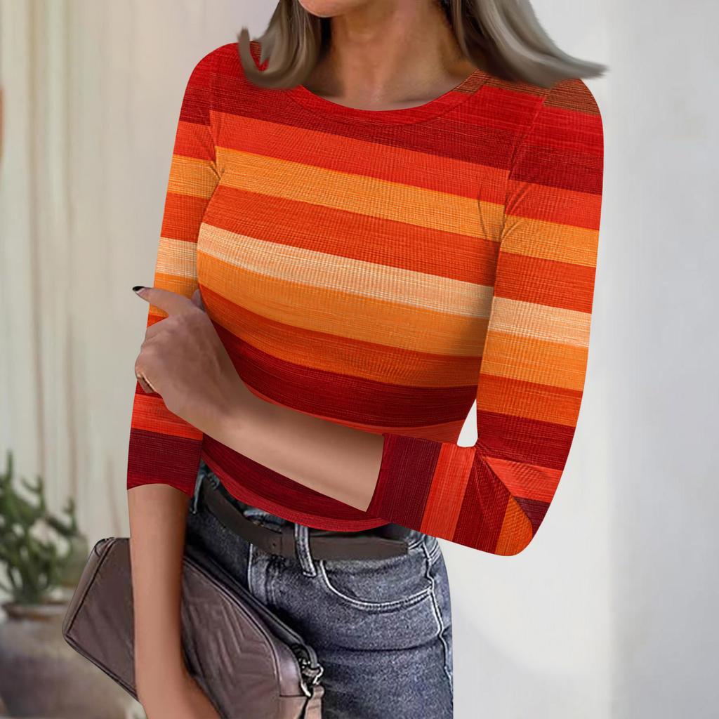 Женский повседневный модный топ в полоску с круглым вырезом и рукавами три четверти, в рубчик