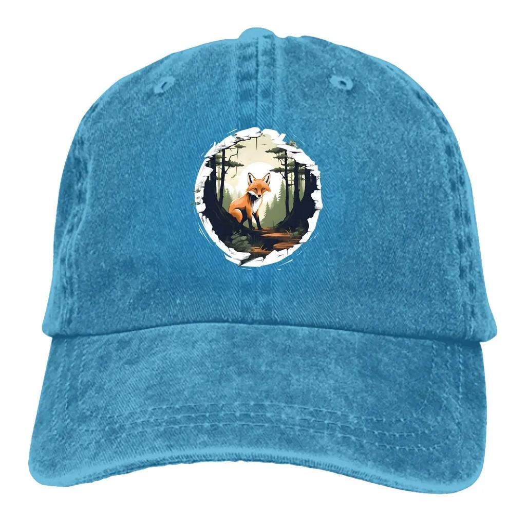 Washed Men's Baseball Cap On the Tree Trucker Snapback Caps Dad Hat A Fox In The Wild Golf Hats