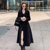 Women's Mid-Length Black Trench Coat - Korean & British Style, Plus Size & Petite, Over-the-Knee, Perfect for Spring & Autumn 2025