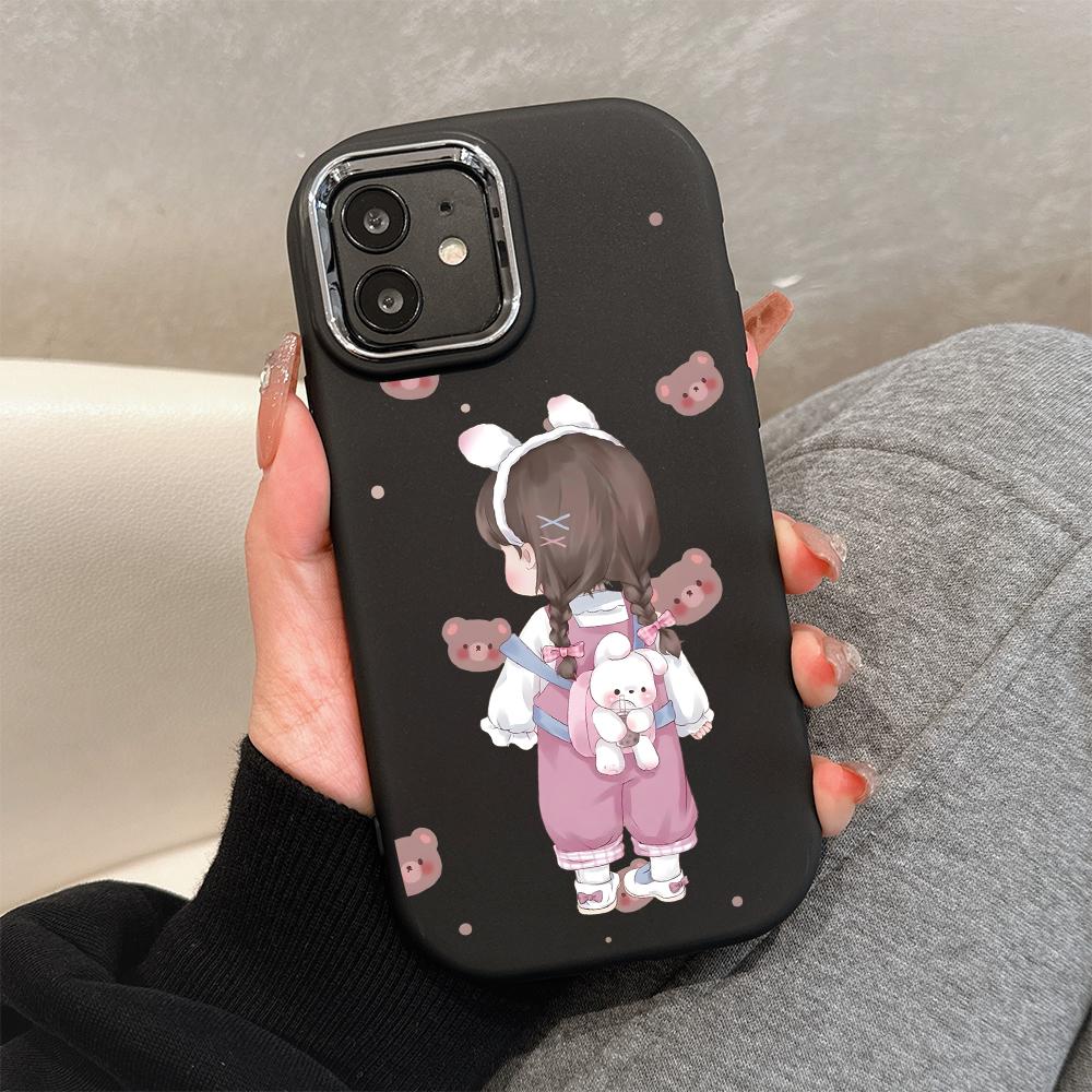 For OPPO A16 A38 A57 A58 A74 A78 A98 Reno8T Reno13F Realme C25S C53 C65 Cartoon Black Cat Silver Edge Soft Liquid Silicone Protective Casing